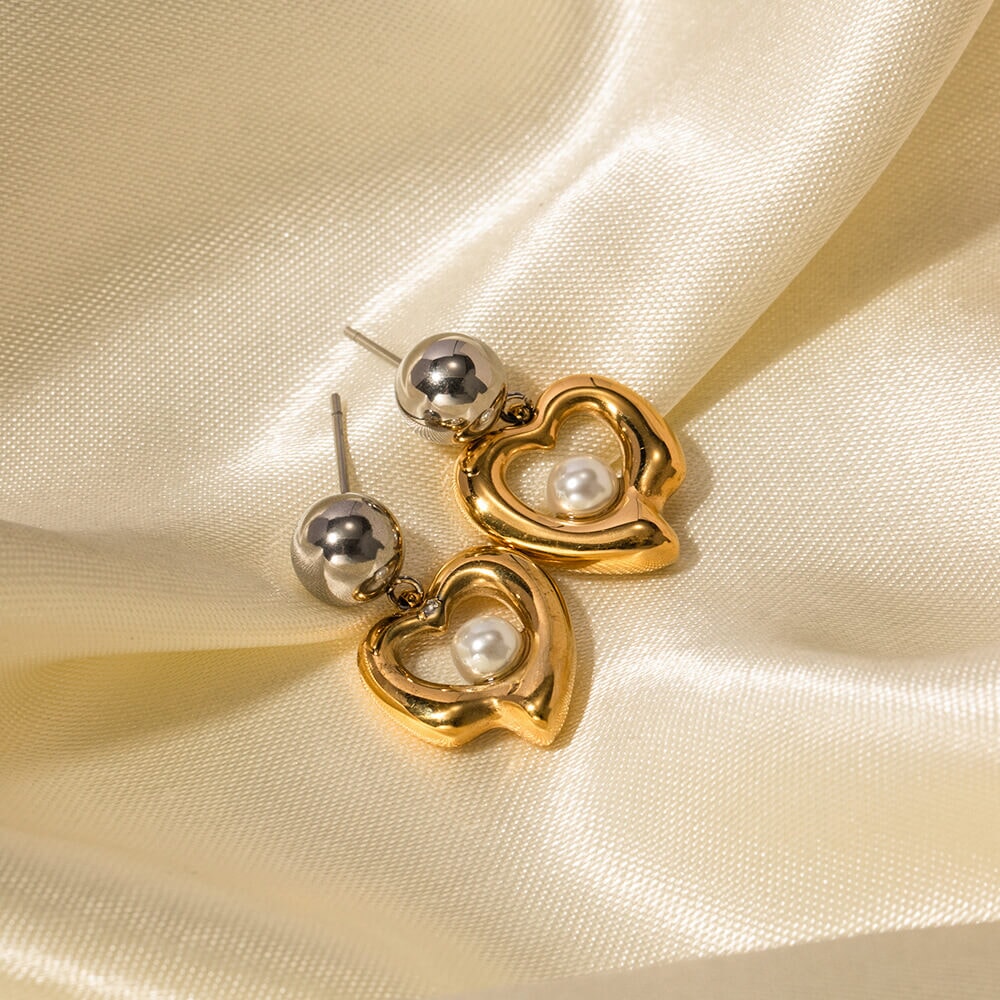 Herz-Ohrringe mit Perle - Volura