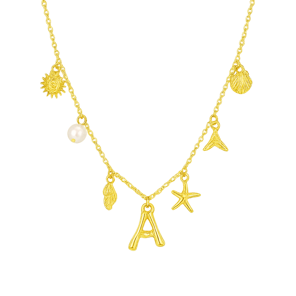 Beach necklace with initial pendant