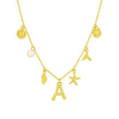 Beach necklace with initial pendant