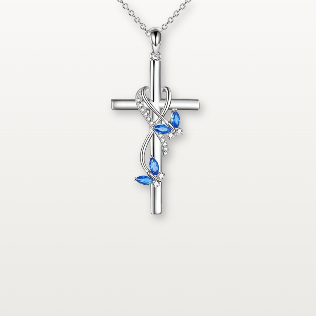 Silberkreuz-Anhänger-Halskette mit Zirkonia und edler Verzierung - Volura