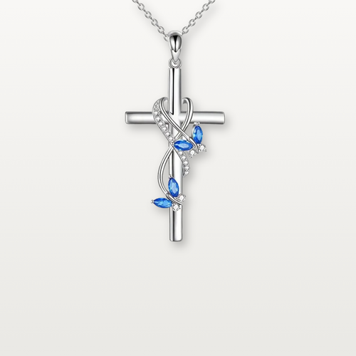 Silberkreuz-Anhänger-Halskette mit Zirkonia und edler Verzierung - Volura