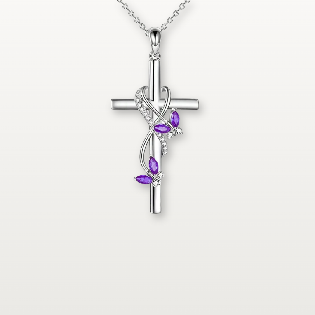 Silberkreuz-Anhänger-Halskette mit Zirkonia und edler Verzierung - Volura