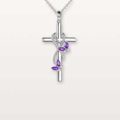 Silberkreuz-Anhänger-Halskette mit Zirkonia und edler Verzierung - Volura