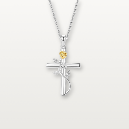 Kreuzkette mit goldener Rose und Zirkonia - Volura