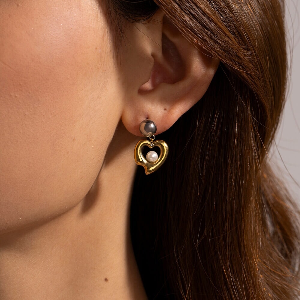 Herz-Ohrringe mit Perle - Volura